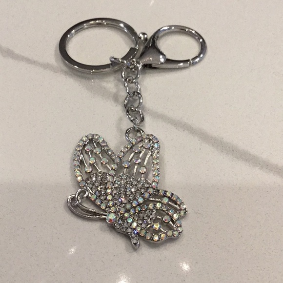 Butterfly Bling Bag Charm Keychain Adorned with Sparkling Crystals - Picture 1 of 1